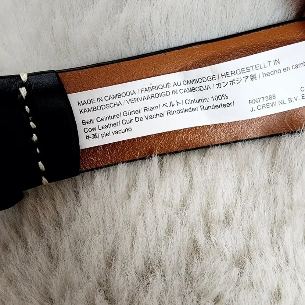J.Crew Men's NEW Black Italian Leather Dress Belt Round Buckle Size 42